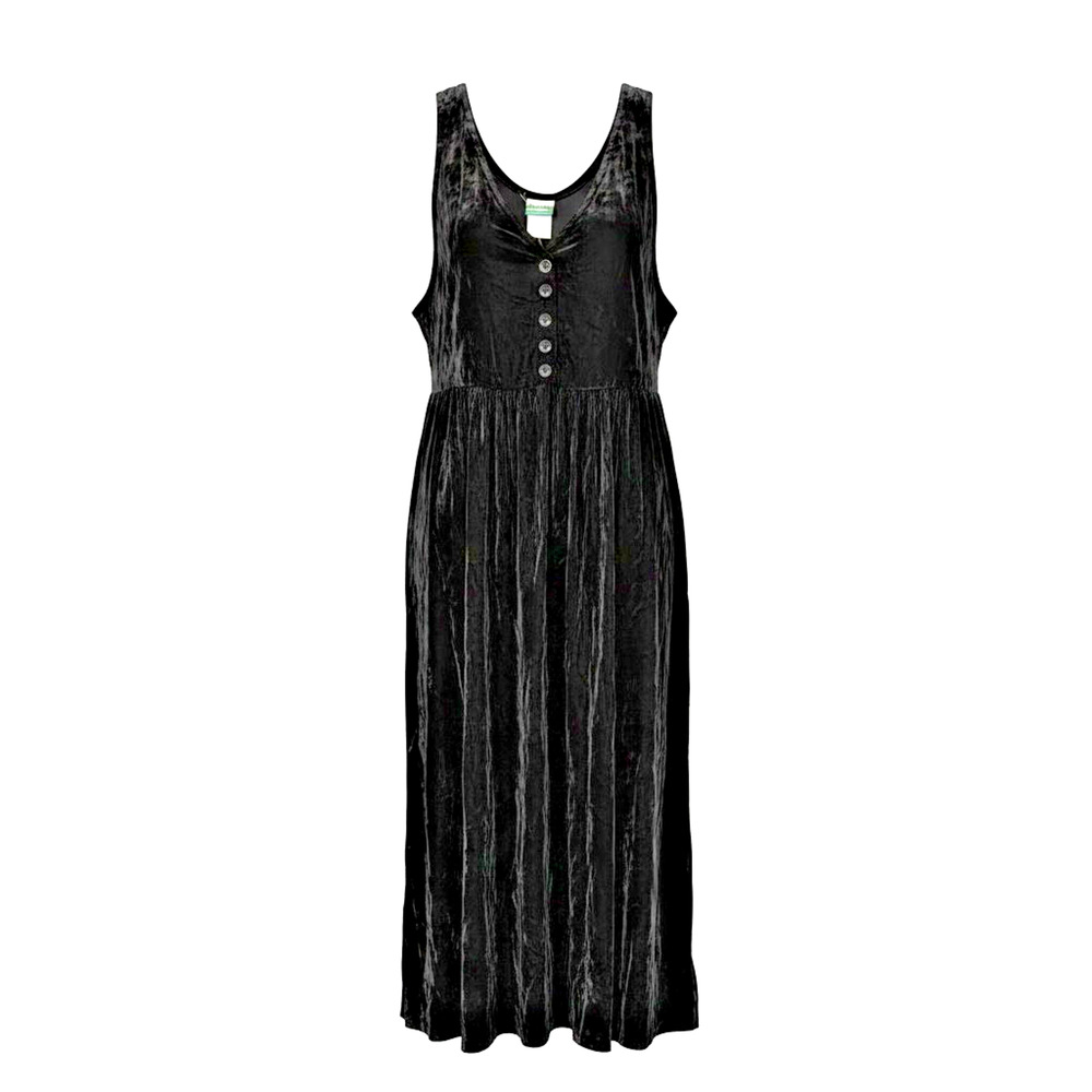 Vintage Coldwater Creek Black Crushed Velvet Button Front Dress Large Boho Maxi - Picture 3 of 12
